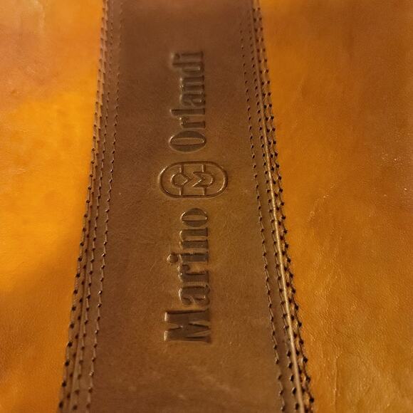 Marino Orlandi Leather Italian Bucket Bag NewBuck Cognac Drawstring Purse tartan - Picture 2 of 12